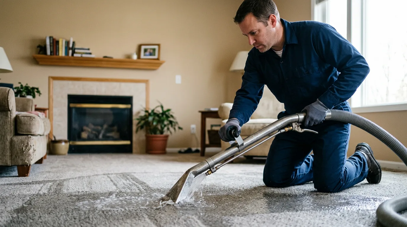 Water damage restoration technician working near Webster, MA